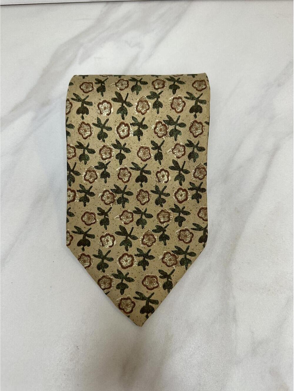 Gritti by Ermenegildo Zegna tan/brown/cream/green floral Italian silk necktie